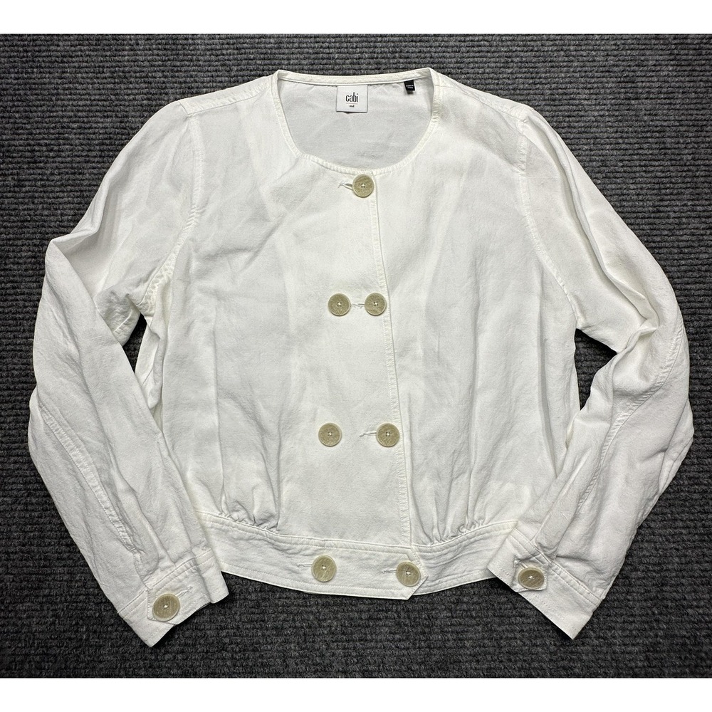 CAbi Jacket Womens Medium White Lyocell Linen Collarless Button